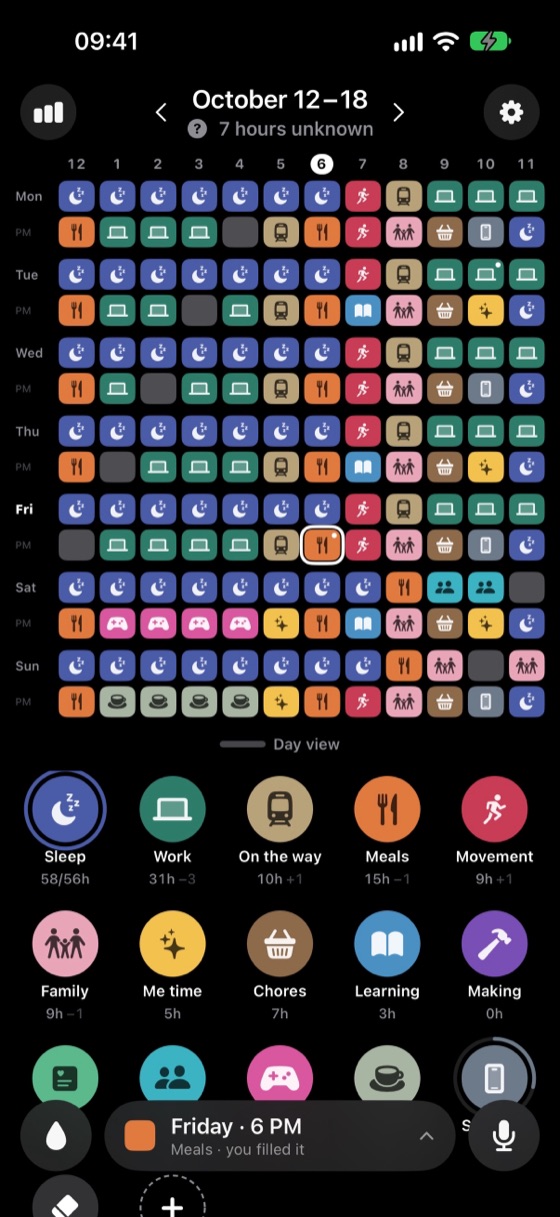 Kare Kare's week board: 168 coloured squares